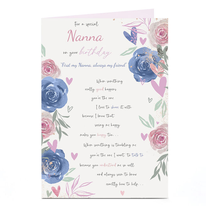 Personalised Birthday Card - First My Nanna Always My Friend Roses