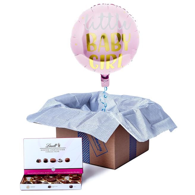 Little Baby Girl Balloon & Lindt Chocolate Box - FREE GIFT CARD!
