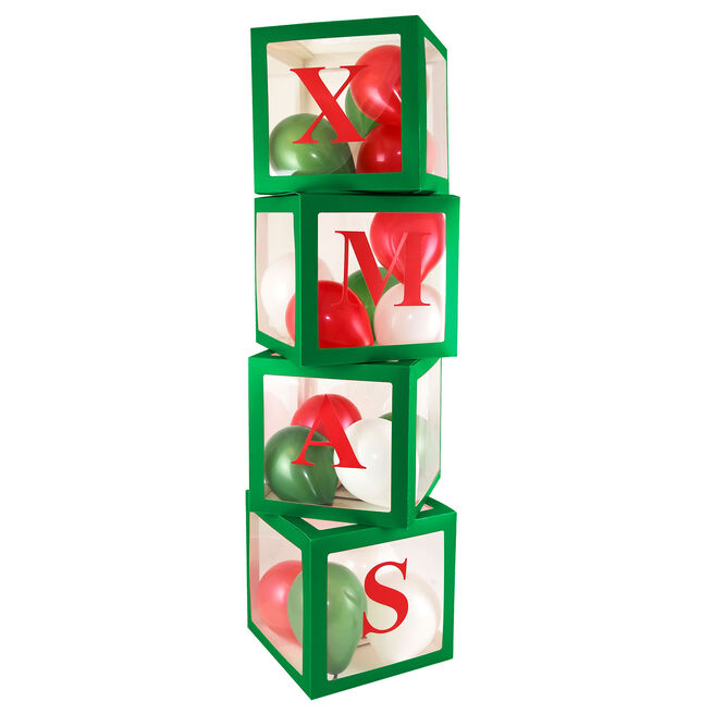 4 Green XMAS Balloon Boxes & 16 Latex Balloons 
