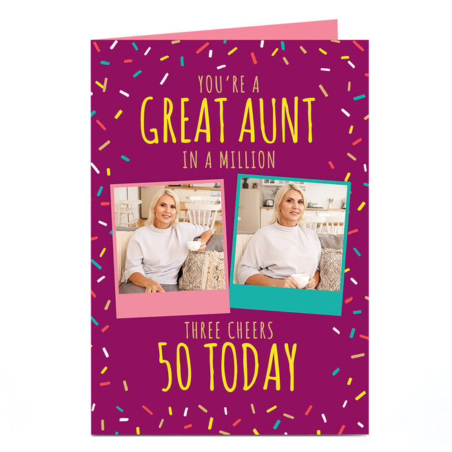 Photo Birthday Card - Confetti  & Relation, Editable Age