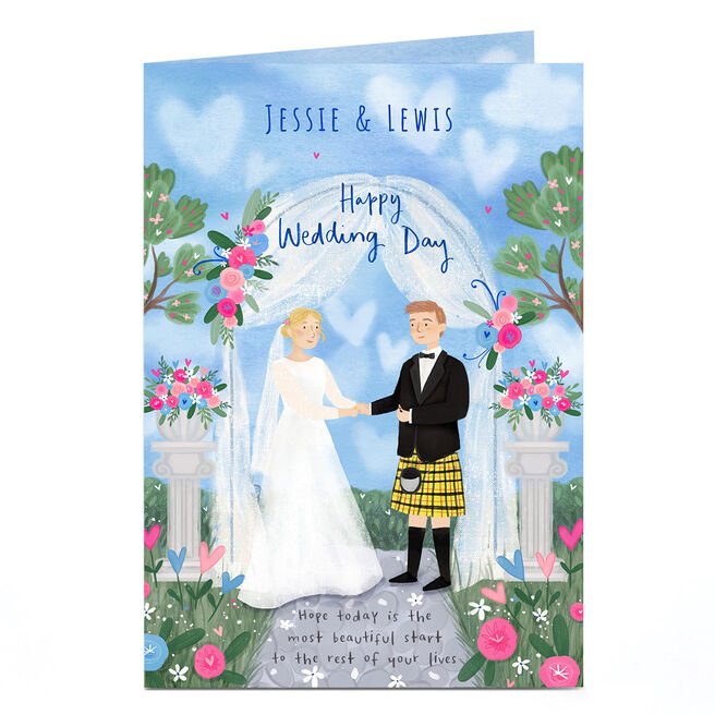 Personalised Marriage Ceremony Yellow Kilt Wedding Card