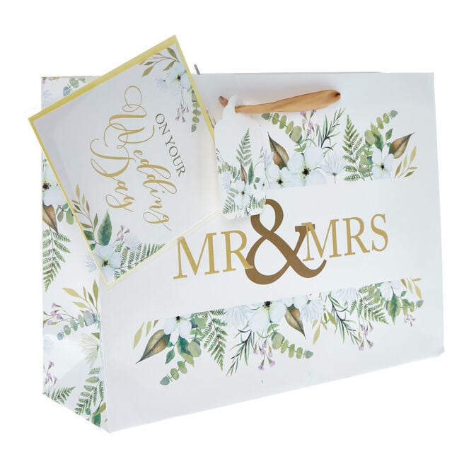 Jeff Banks Large Mr & Mrs Wedding Day Gift Bag & Matching Card
