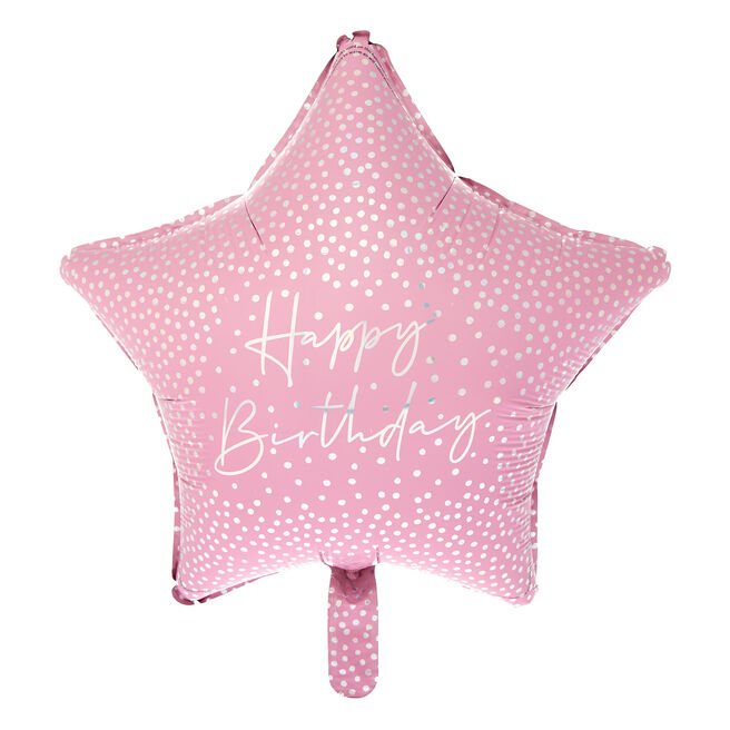 Pink Star Happy Birthday 19-Inch Foil Helium Balloon