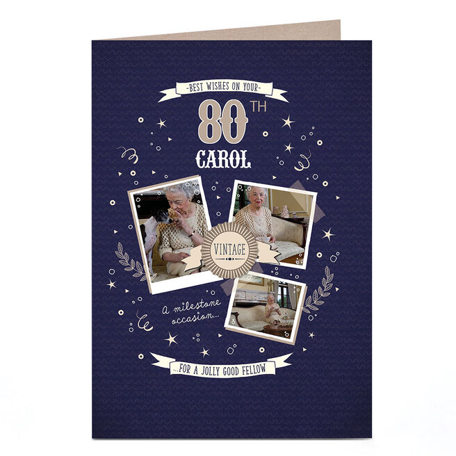 Photo Birthday Card - Vintage Badge, Editable Age