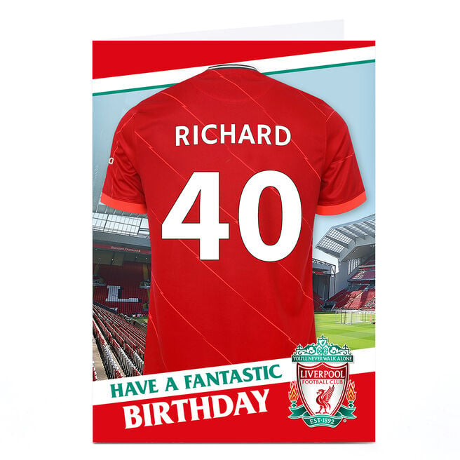 Personalised Liverpool FC Shirt Birthday Card, Editable Age & Recipient