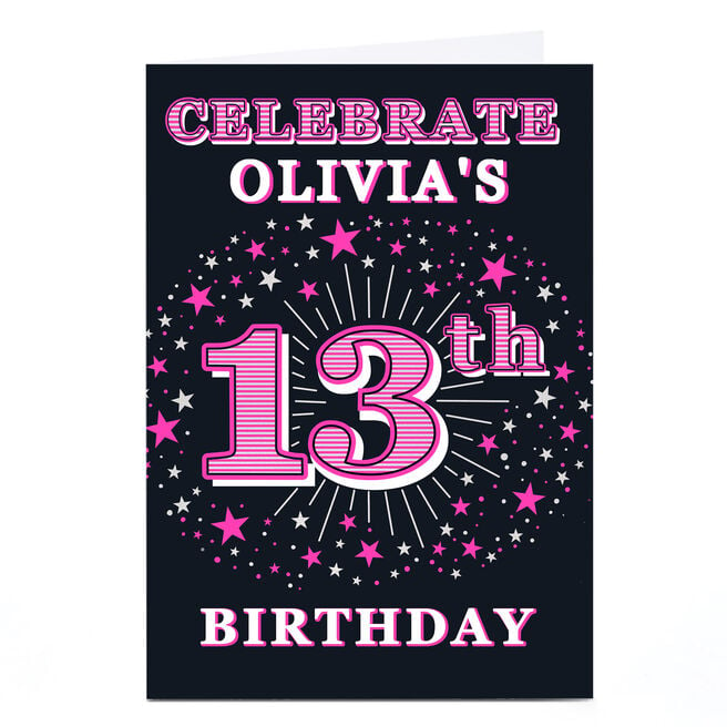 Personalised 13th Birthday Invitation - Pink Stars