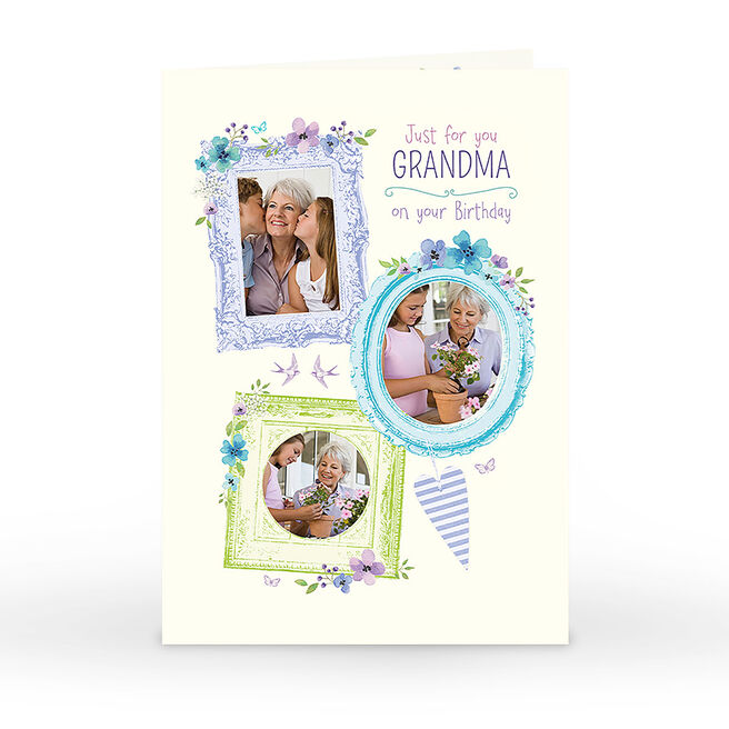 Photo Birthday Card - Grandma, Flower Frames