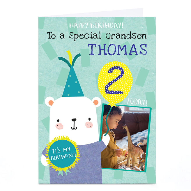 Photo Juniper & Rose Birthday Card - Polar Bear, Editable Age