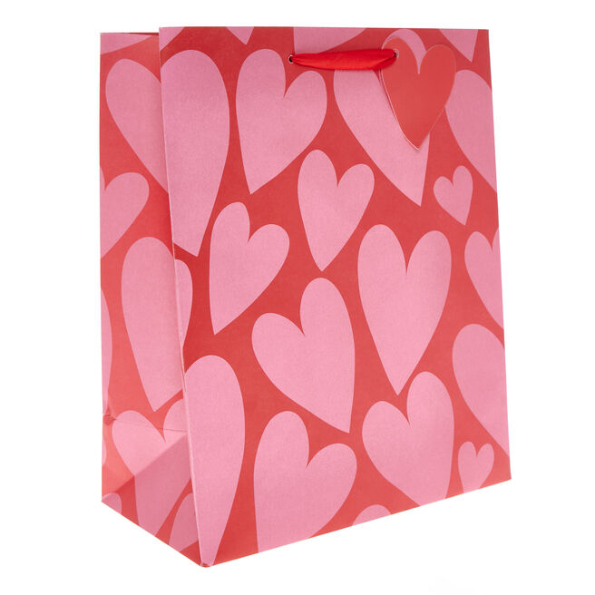 Pink & Red Hearts Large Portrait Valentine's Day Gift Bag
