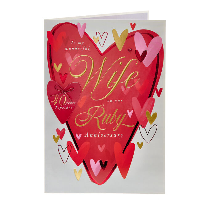 Wife Big Heart Ruby 40th Wedding Anniversary Card