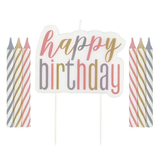 Rose Gold, Gold & Silver Happy Birthday Candles - Pack of 13