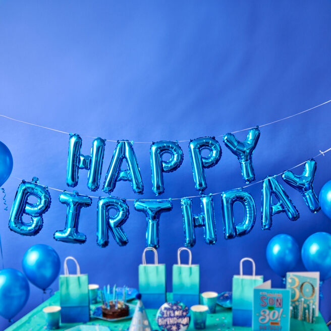 Happy Birthday Letter Balloon Banner - Blue
