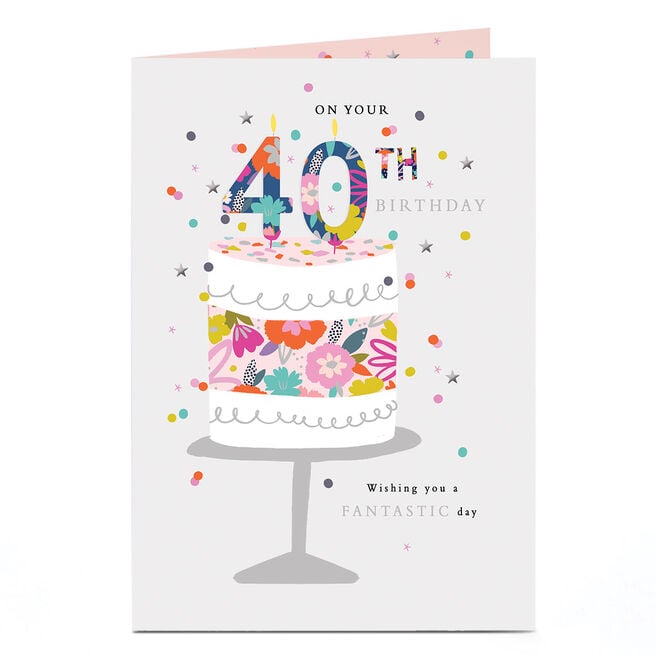 40th Birthday Card - Floral 40 Cake and Candles