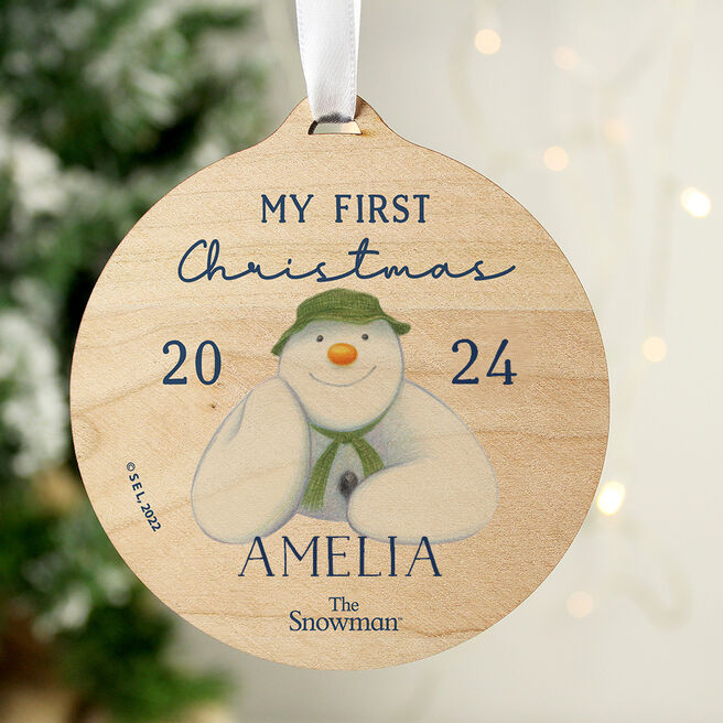 Personalised The Snowman My First Christmas Wooden Decoration