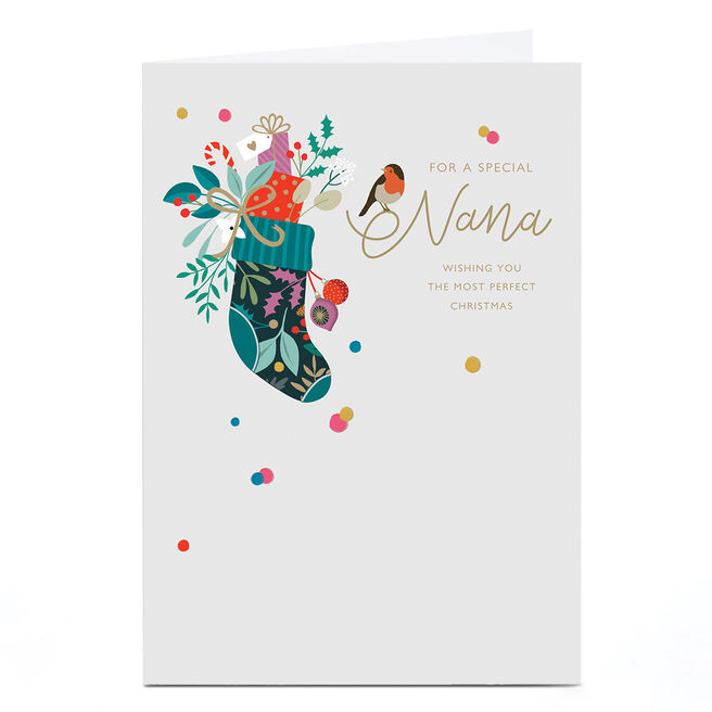 Christmas Card - Festive Stocking Robin, Nana