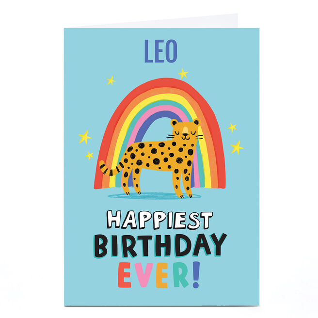 Personalised Cheerful Card - Leopard with Rainbow