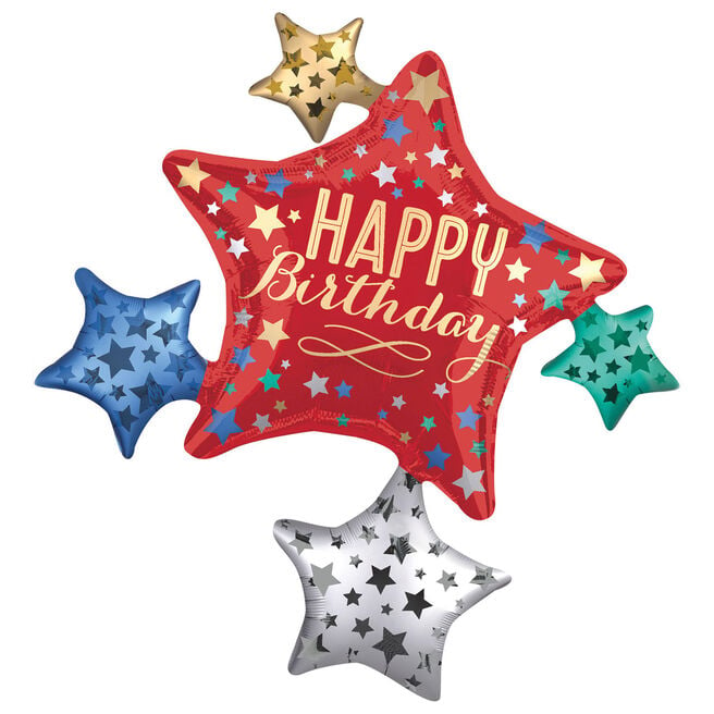 35-Inch Happy Birthday Star Cluster Supershape Foil Balloon