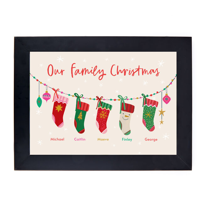 Personalised Family of 5 Christmas Print - 5 Stockings