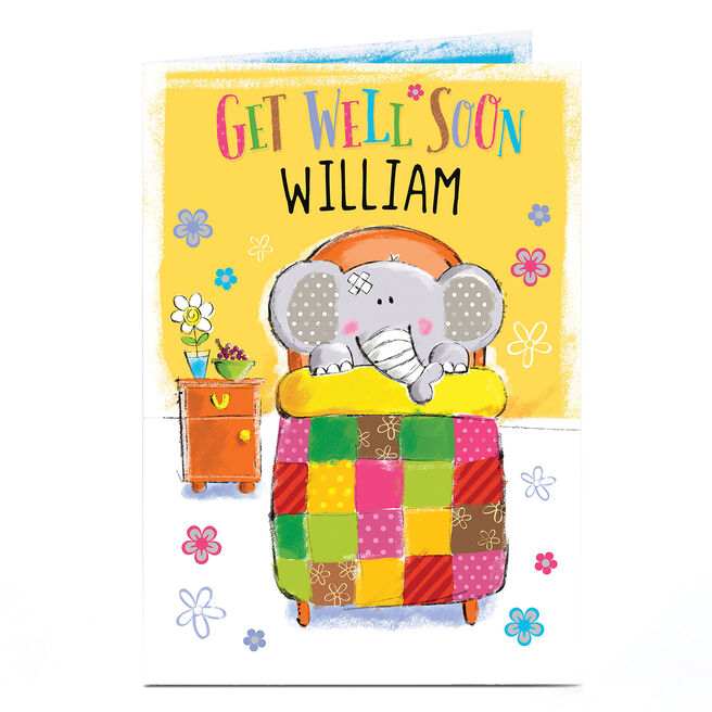 Personalised Get Well Soon Card - Poorly Elephant