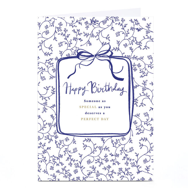 Personalised Birthday Card - Blue Floral Bow