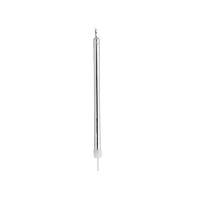 Silver Skinny Cake Candles - Pack of 12