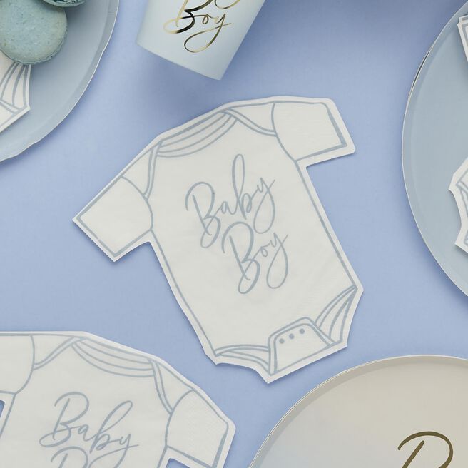 Blue Baby Boy Babygrow Paper Napkins - Pack of 16