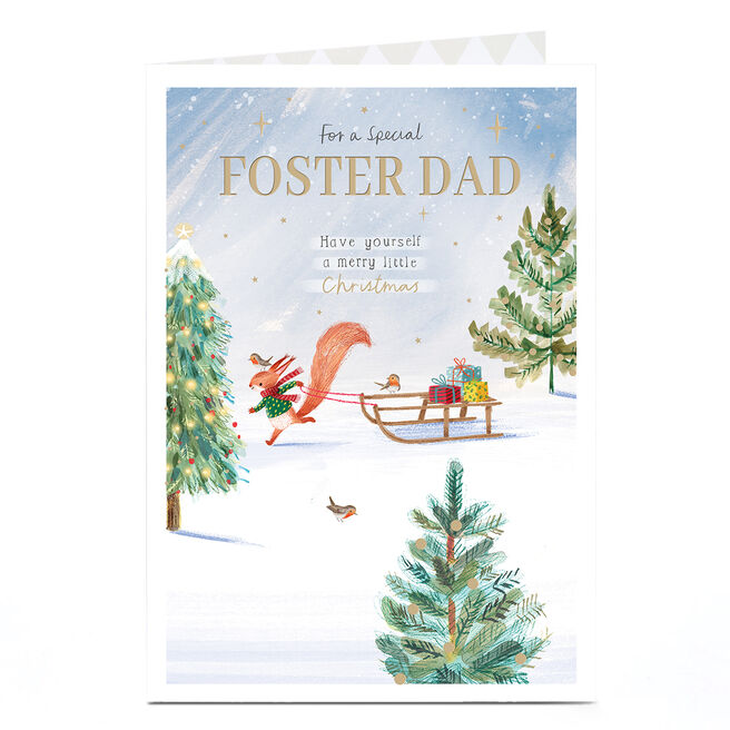 Christmas Card - Red Squirrel and Sled, Foster Dad