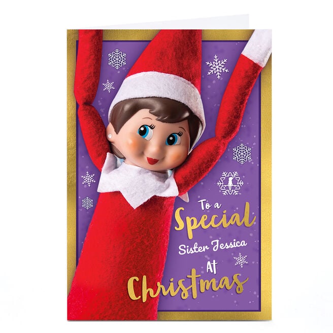 Personalised Elf on The Shelf Christmas Card - Sister