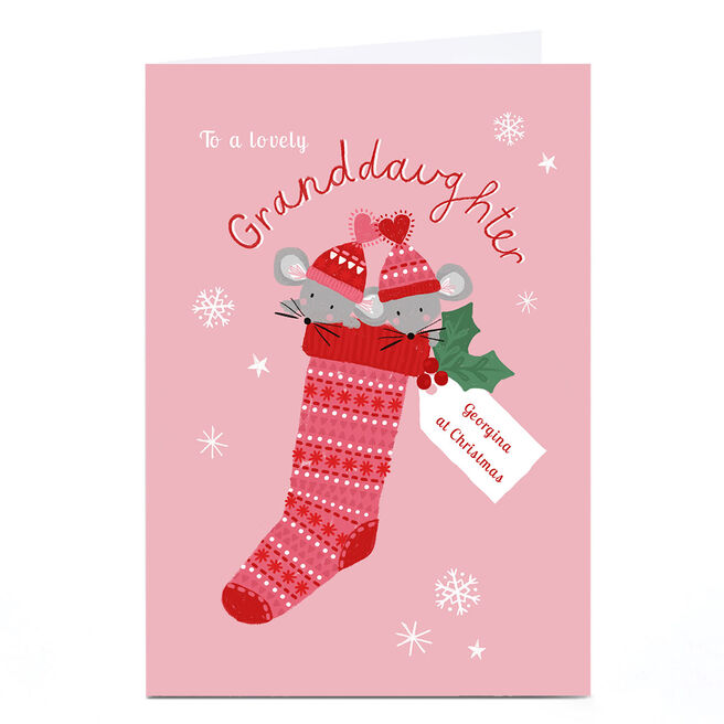 Personalised Kerry Spurling Christmas Card - Pink Stocking, Any Relation