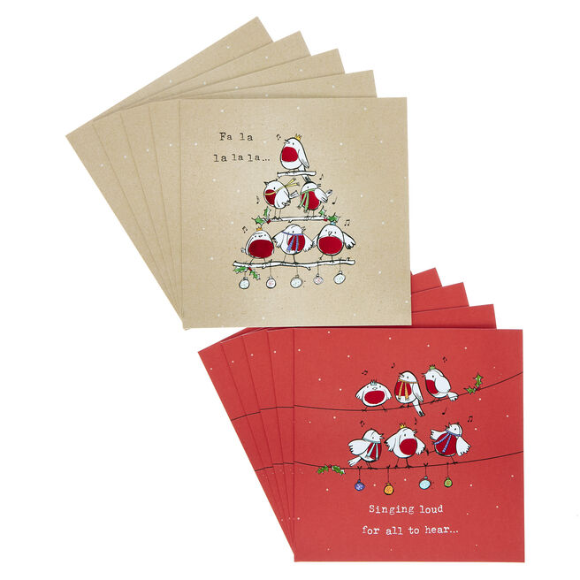 16 Charity Christmas Cards - Cartoon Robins (2 Designs)