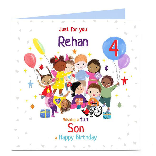 Personalised Birthday Card - Children at Party, Editable Age & Recipient