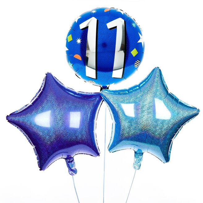 Blue & Silver 11th Birthday Balloon Bouquet - DELIVERED INFLATED!