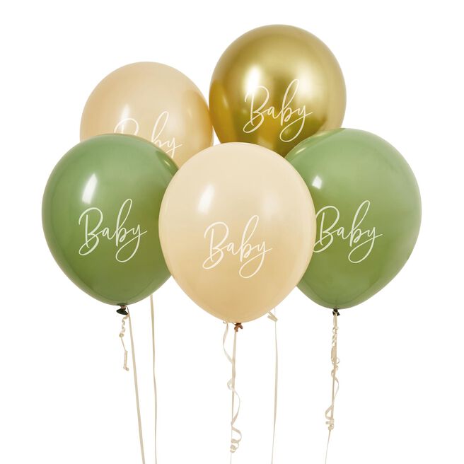 Sage, Nude & Gold Baby 12-Inch Latex Balloons - Pack of 5