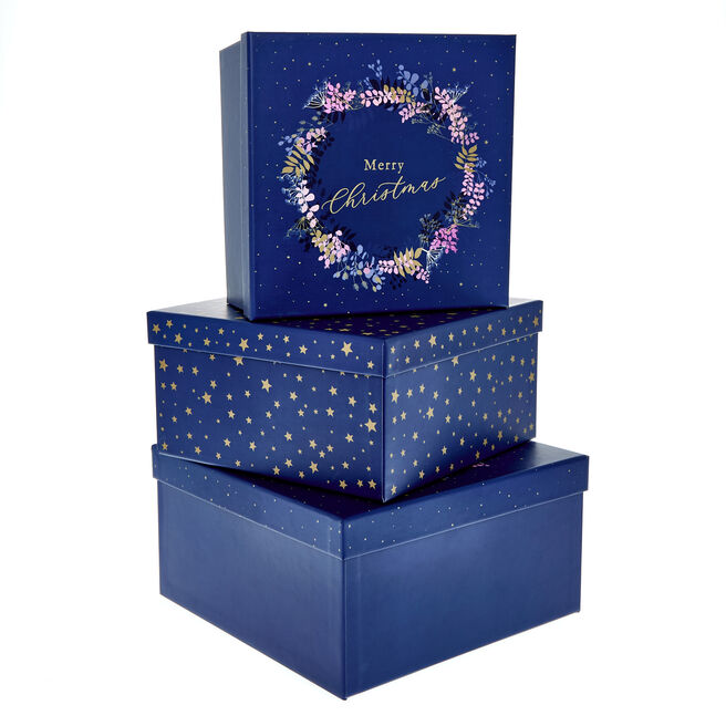 Merry Christmas Wreath Gift Boxes - Set of 3
