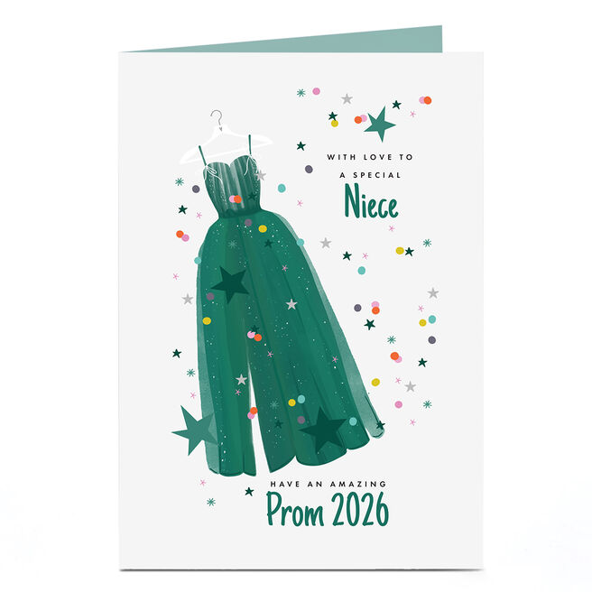 Personalised Prom Card - Green Dress, Niece