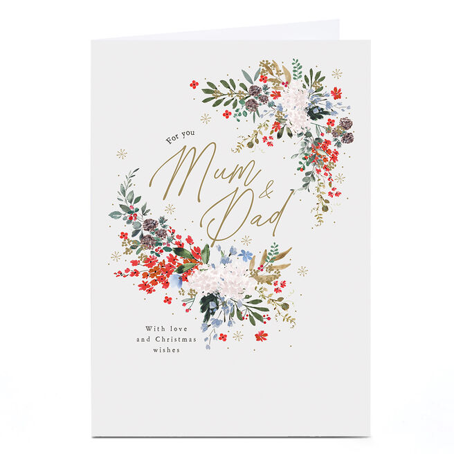 Personalised Christmas Card - Classic Floral Love and Wishes, Mum & Dad