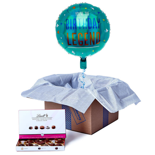 Birthday Legend Balloon & Lindt Chocolate Box - FREE GIFT CARD!