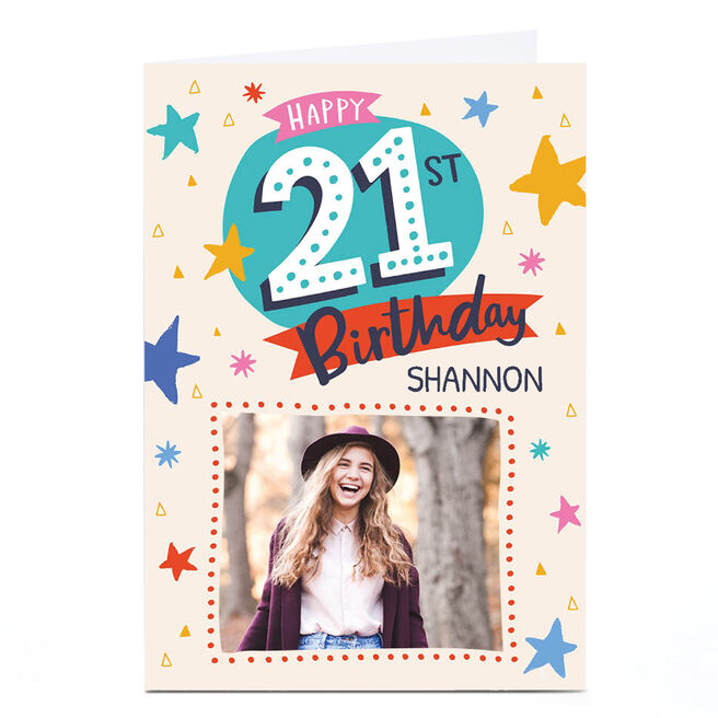 Photo Ebony Newton 21st Birthday Card - Colourful Stars, Any Name