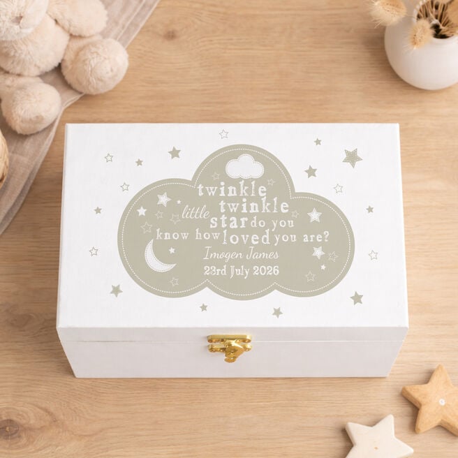 Personalised Twinkle Twinkle White Wooden Keepsake Box