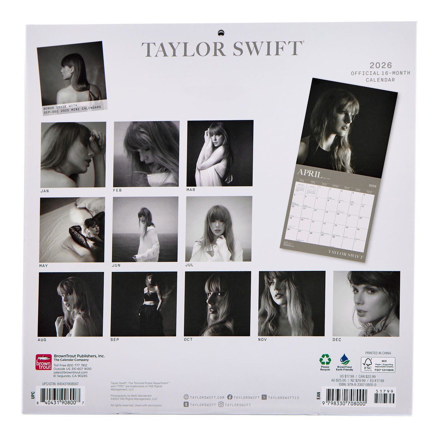 Taylor Swift Wall Calendar 2026