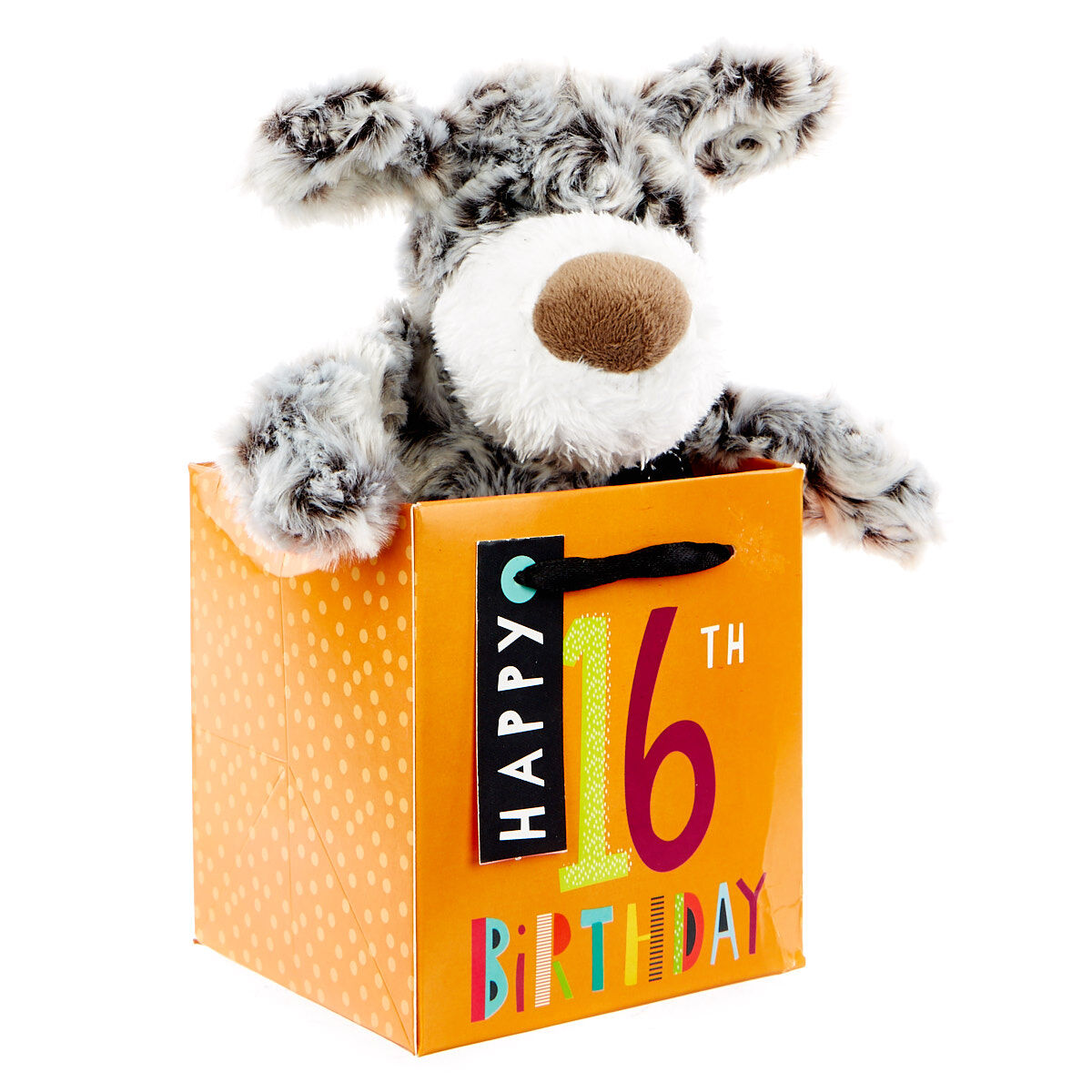 Buy 16th Birthday Grey White Dog In Gift Bag for GBP 2.99