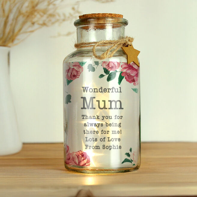 Personalised Floral Watercolour LED Glass Jar