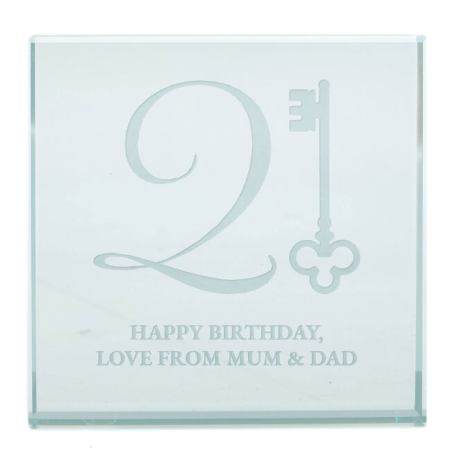 Personalised Engraved Glass Token - 21st Birthday Key