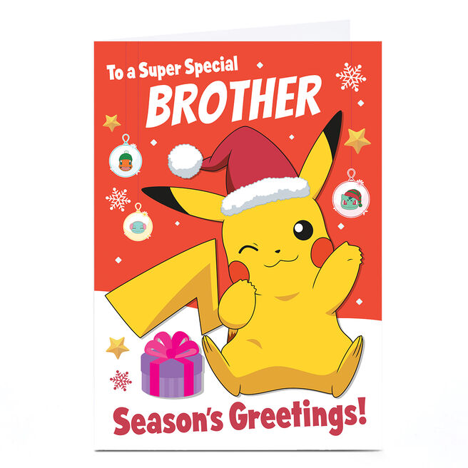 Personalised Pokemon Christmas Card - Santa Hat Pikachu