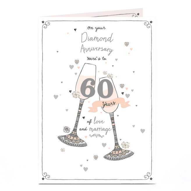 60th Anniversary Card - On Your Diamond Wedding Anniversary Glasses