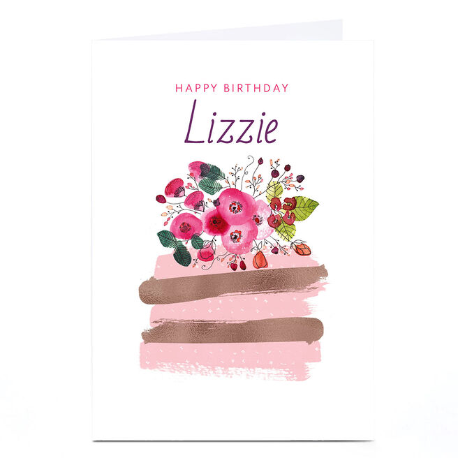 Personalised Rebecca Prinn Birthday Card - Pink Cake