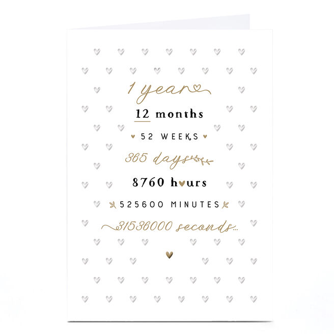 1st Anniversary Card - Months Weeks Days Hours Seconds of Happiness