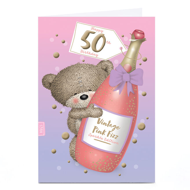 Personalised Hugs 50th Birthday Card - Vintage Pink Fizz
