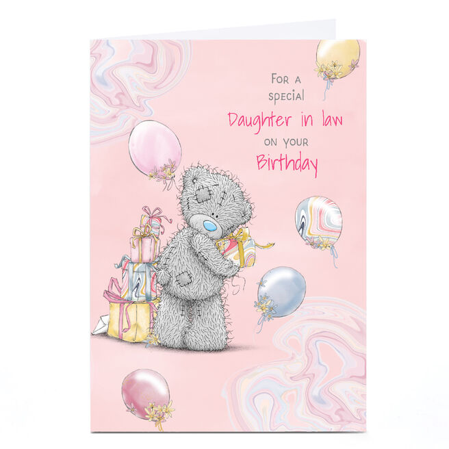 Personalised Tatty Teddy Birthday Card - Balloons and Presents, Daughter in Law