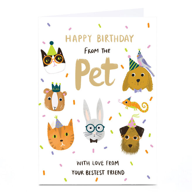 Personalised Birthday Card - Pets in Party Hats, From The Pet
